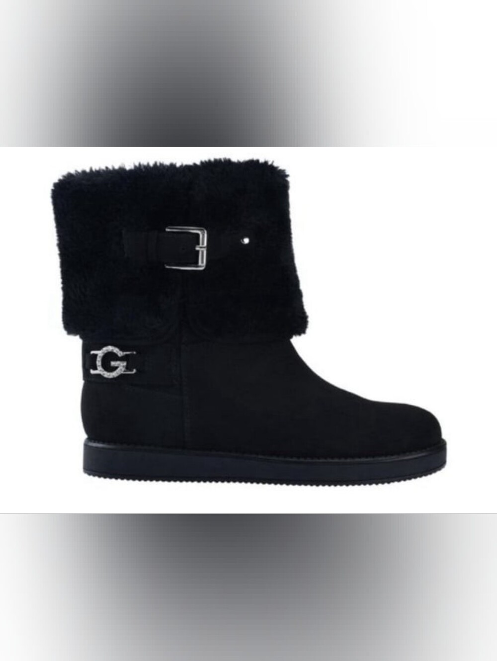 Black Cozy Faux-Fur Ankle Boots with Buckle